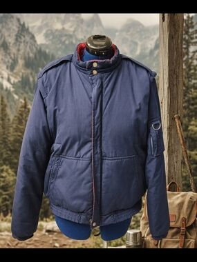 Men's Navy Puffer Jacket with Red Trim